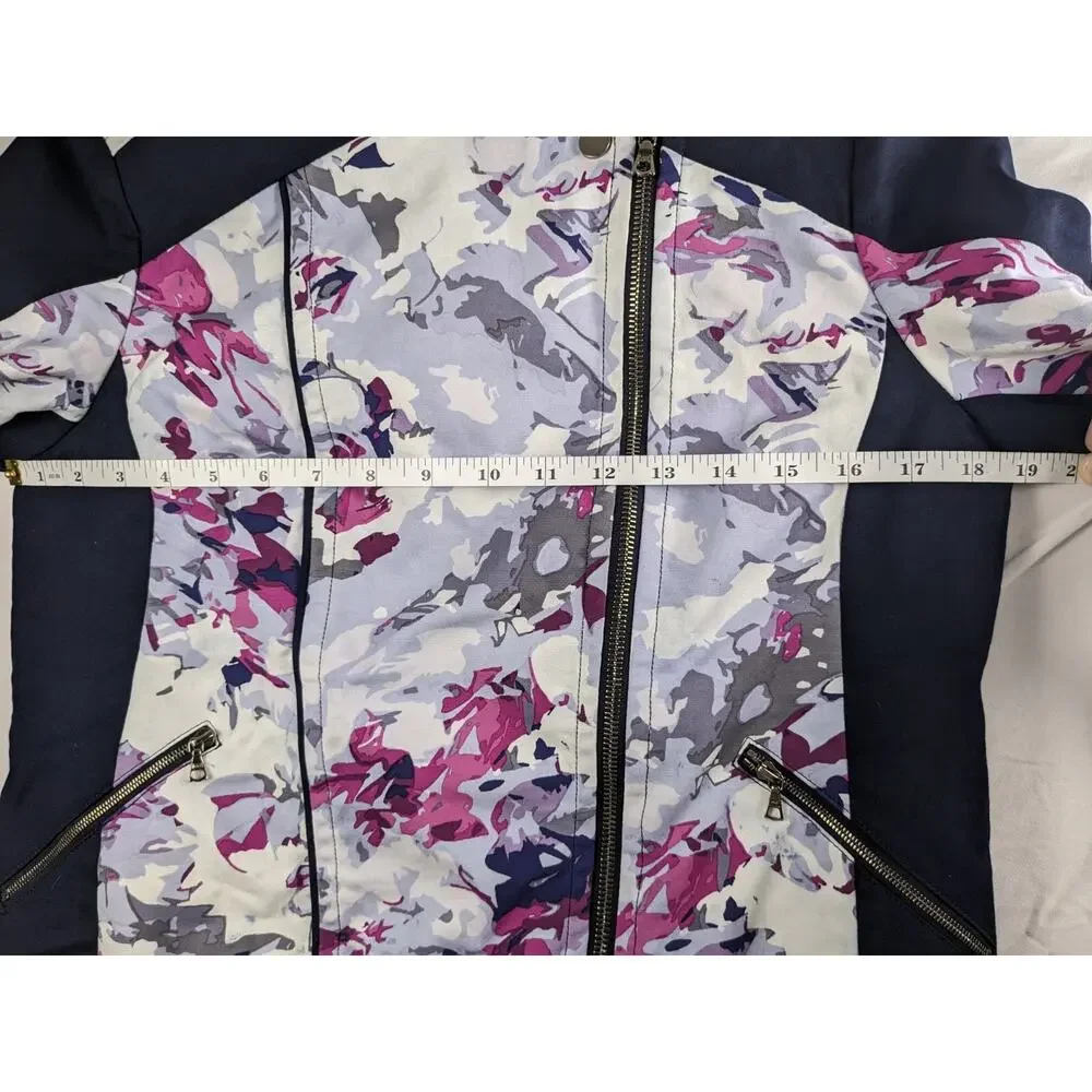 Adrianna Papell Moto Jacket Womens 8 Pink Blue Purple Camo Zip Up Long Sleeve‎